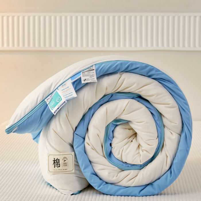 91家纺网 家纺一手货源 找家纺 2025新款原棉双拼提花大豆被二合一拉链款子母被春秋冬被子夏被学生宿舍被褥 子母被本白+天空蓝