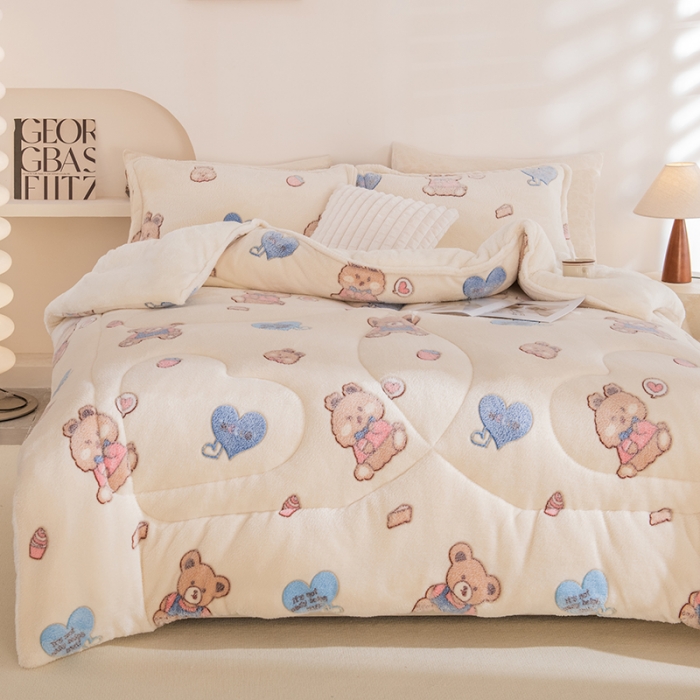 91家纺网 家纺一手货源 找家纺 永耀家纺 2024新款加厚雪花绒被子被芯 泰迪熊