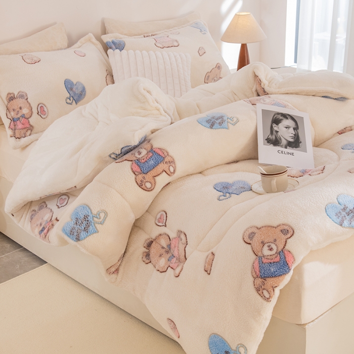 91家纺网 家纺一手货源 找家纺 永耀家纺 2024新款加厚雪花绒被子被芯 泰迪熊