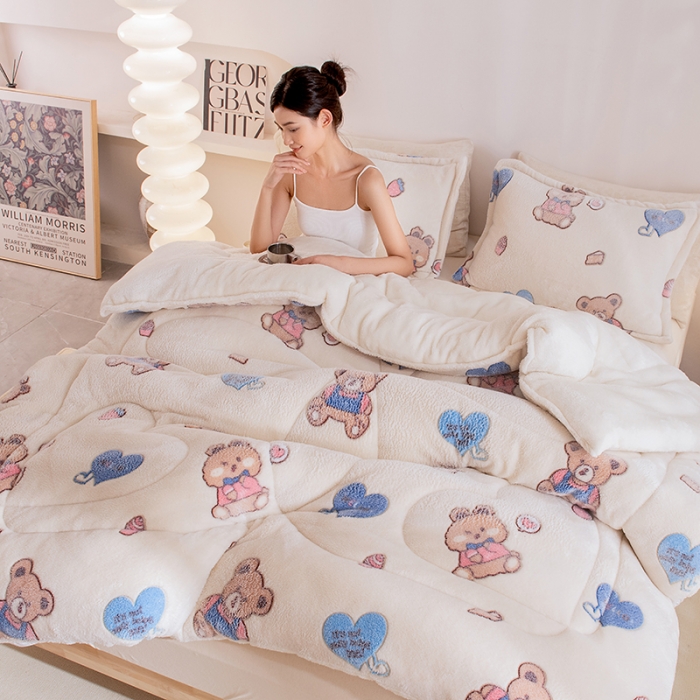 91家纺网 家纺一手货源 找家纺 永耀家纺 2024新款加厚雪花绒被子被芯 泰迪熊