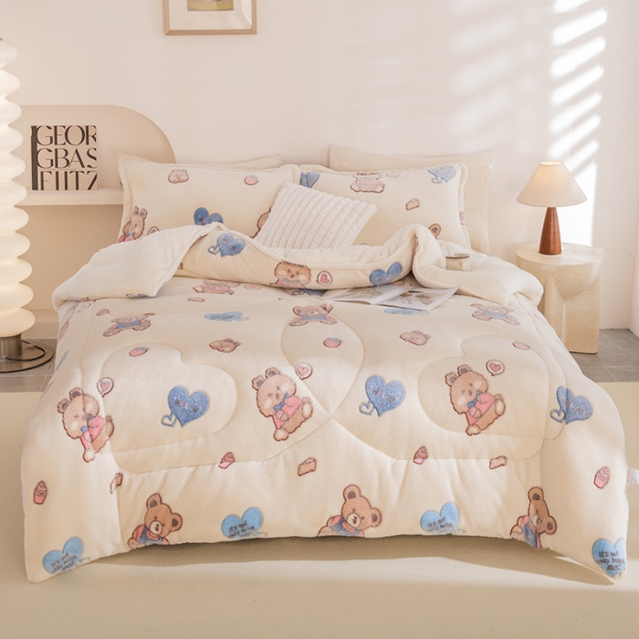 91家纺网 家纺一手货源 找家纺 永耀家纺 2024新款加厚雪花绒被子被芯 泰迪熊