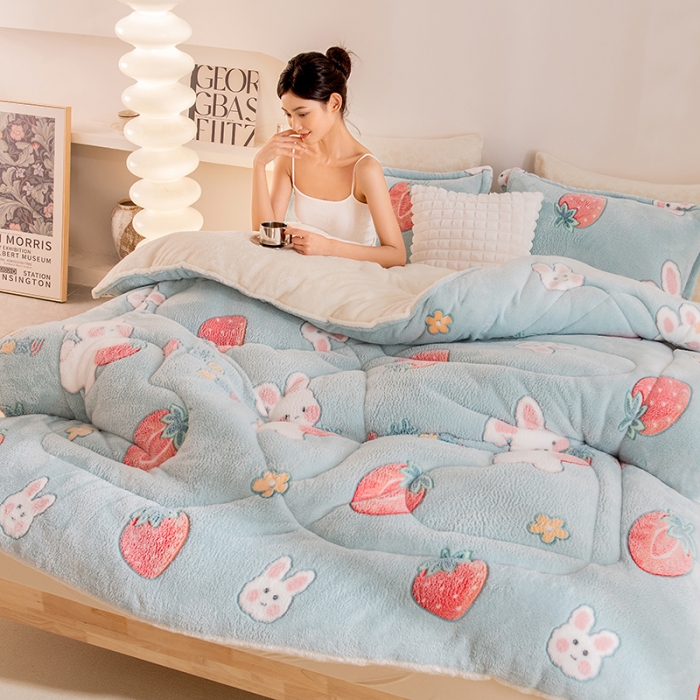 91家纺网 家纺一手货源 找家纺 永耀家纺 2024新款加厚雪花绒被子被芯 小白兔