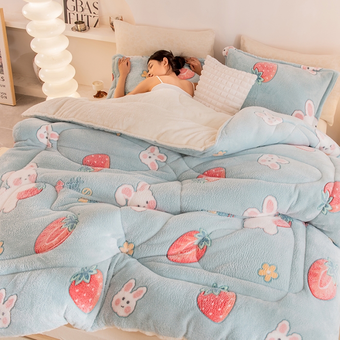 91家纺网 家纺一手货源 找家纺 永耀家纺 2024新款加厚雪花绒被子被芯 小白兔