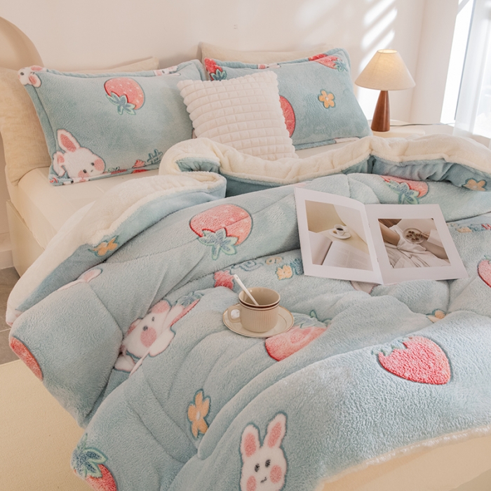 91家纺网 家纺一手货源 找家纺 永耀家纺 2024新款加厚雪花绒被子被芯 小白兔