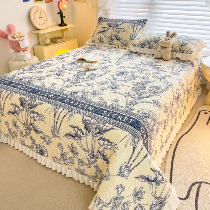 91家纺网 家纺一手货源 找家纺 梵朴 2023年新款牛奶绒夹棉床盖 秘密花园