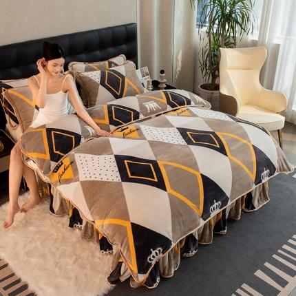 2024印花8.5斤牛奶绒金貂水晶法莱珊瑚绒四件套床裙款 简约时尚-灰