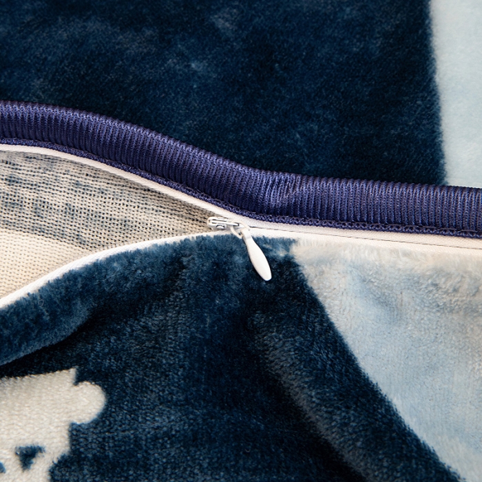 91家纺网 家纺一手货源 找家纺 2024印花8.5斤牛奶绒金貂水晶法莱珊瑚绒四件套床裙款 简约时尚-蓝