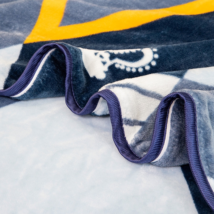 91家纺网 家纺一手货源 找家纺 2024印花8.5斤牛奶绒金貂水晶法莱珊瑚绒四件套床裙款 简约时尚-蓝