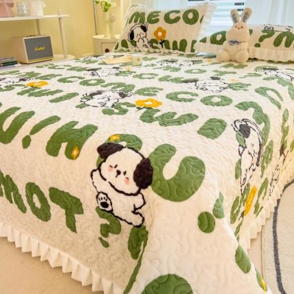 91家纺网 家纺一手货源 找家纺 梵朴 2023年新款牛奶绒夹棉床盖 欢乐萌宠