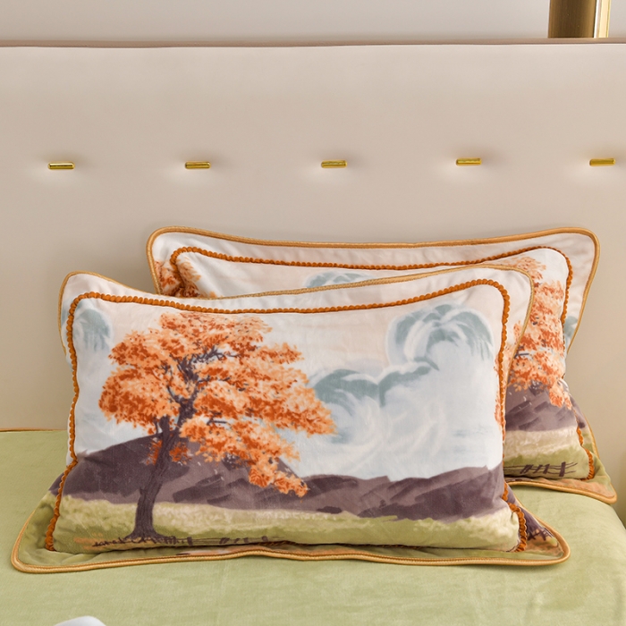 91家纺网 家纺一手货源 找家纺 新款A类8.5到9斤印花牛奶绒金貂绒床裙款保暖绒四件套秋意浓浓-床裙款