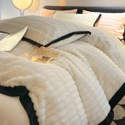 91家纺网 家纺一手货源 找家纺 （总）卡巴伦家纺 2023新款【苏娜】兔毛拼角黑边四件套