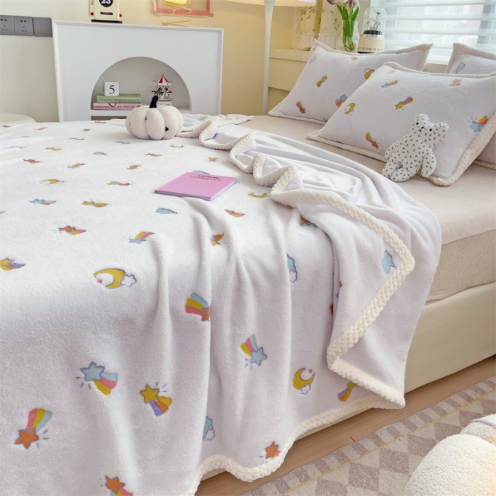 91家纺网 家纺一手货源 找家纺 总锦威郎 2023新款毛毯床单保暖加厚珊瑚绒双面午睡毯云朵绒多功能毛毯