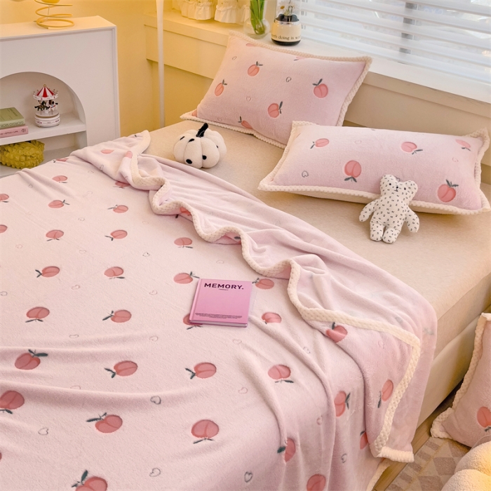 91家纺网 家纺一手货源 找家纺 锦威郎 2023新款毛毯床单保暖加厚珊瑚绒双面午睡毯云朵绒多功能毛毯 蜜桃粉