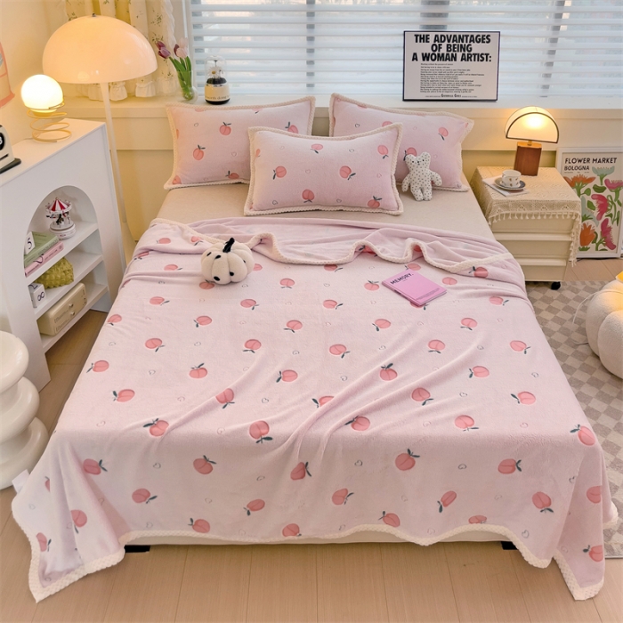 91家纺网 家纺一手货源 找家纺 锦威郎 2023新款毛毯床单保暖加厚珊瑚绒双面午睡毯云朵绒多功能毛毯 蜜桃粉