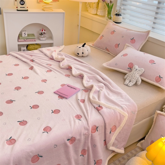 91家纺网 家纺一手货源 找家纺 锦威郎 2023新款毛毯床单保暖加厚珊瑚绒双面午睡毯云朵绒多功能毛毯 蜜桃粉