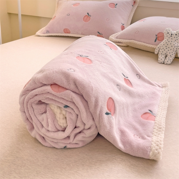 91家纺网 家纺一手货源 找家纺 锦威郎 2023新款毛毯床单保暖加厚珊瑚绒双面午睡毯云朵绒多功能毛毯 蜜桃粉