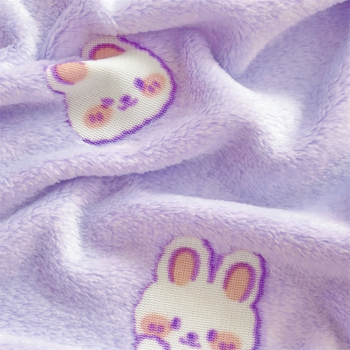 91家纺网 家纺一手货源 找家纺 锦威郎 2023新款毛毯床单保暖加厚珊瑚绒双面午睡毯云朵绒多功能毛毯 小兔紫