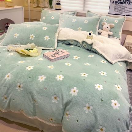91家纺网 家纺一手货源 找家纺 总锦威郎 2023新款云朵绒保暖牛奶绒毛毯绒单被套加绒加厚法莱绒四件套