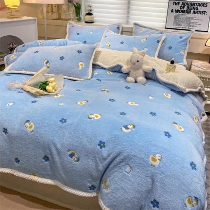 91家纺网 家纺一手货源 找家纺 总锦威郎 2023新款云朵绒保暖牛奶绒毛毯绒单被套加绒加厚法莱绒四件套