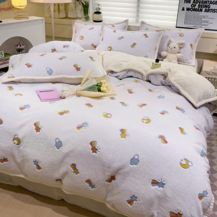 91家纺网 家纺一手货源 找家纺 总锦威郎 2023新款云朵绒保暖牛奶绒毛毯绒单被套加绒加厚法莱绒四件套