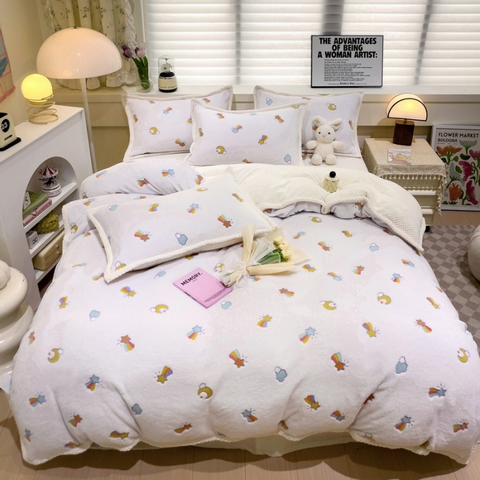 91家纺网 家纺一手货源 找家纺 总锦威郎 2023新款云朵绒保暖牛奶绒毛毯绒单被套加绒加厚法莱绒四件套