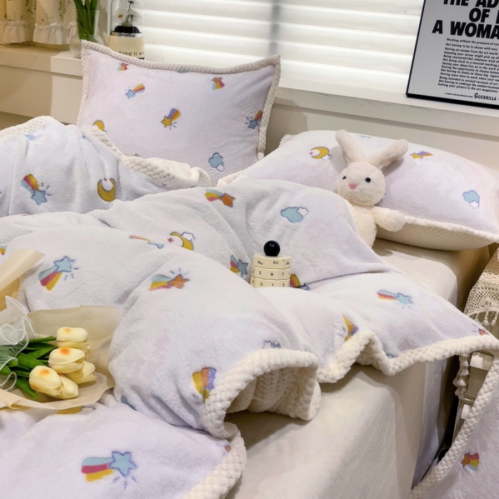 91家纺网 家纺一手货源 找家纺 总锦威郎 2023新款云朵绒保暖牛奶绒毛毯绒单被套加绒加厚法莱绒四件套