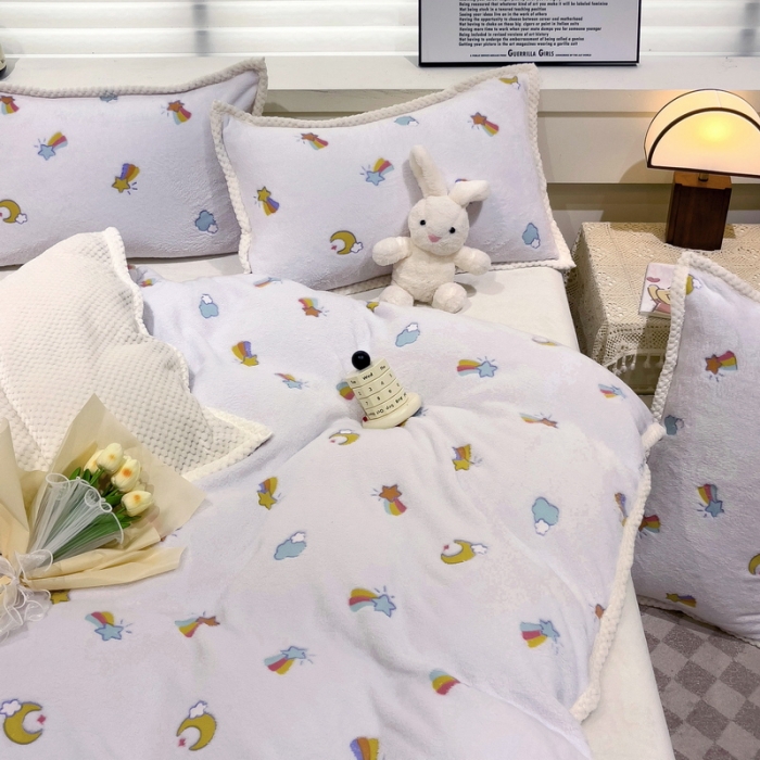 91家纺网 家纺一手货源 找家纺 总锦威郎 2023新款云朵绒保暖牛奶绒毛毯绒单被套加绒加厚法莱绒四件套