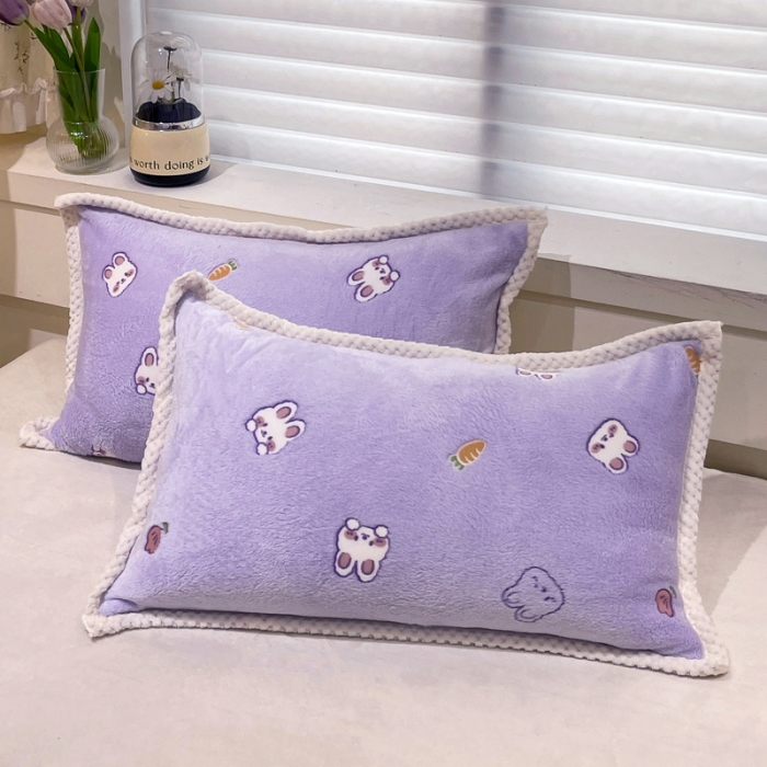 91家纺网 家纺一手货源 找家纺 锦威郎 2023新款云朵绒保暖牛奶绒毛毯绒单被套加绒加厚法莱绒四件套 小兔紫