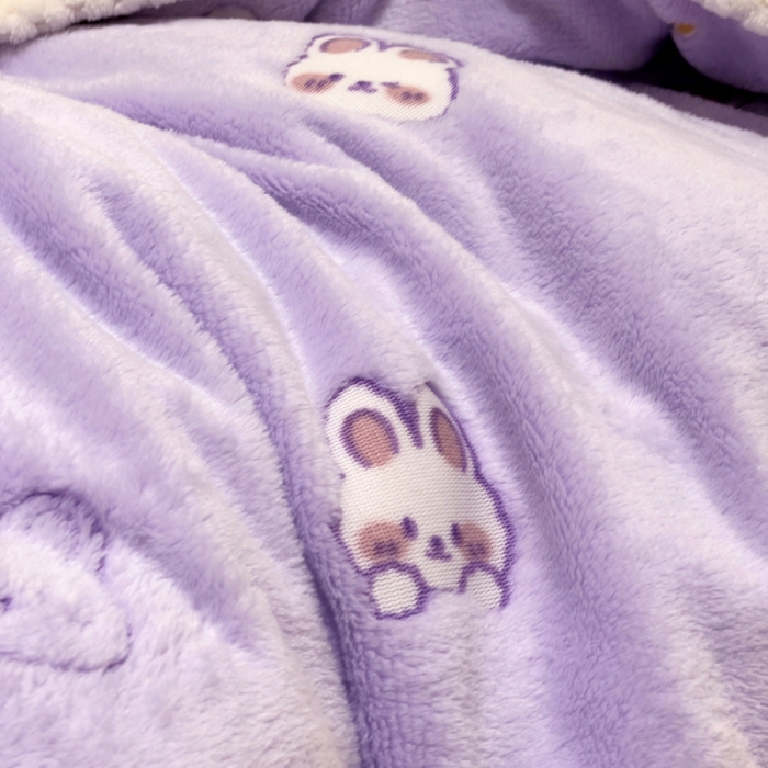 91家纺网 家纺一手货源 找家纺 锦威郎 2023新款云朵绒保暖牛奶绒毛毯绒单被套加绒加厚法莱绒四件套 小兔紫