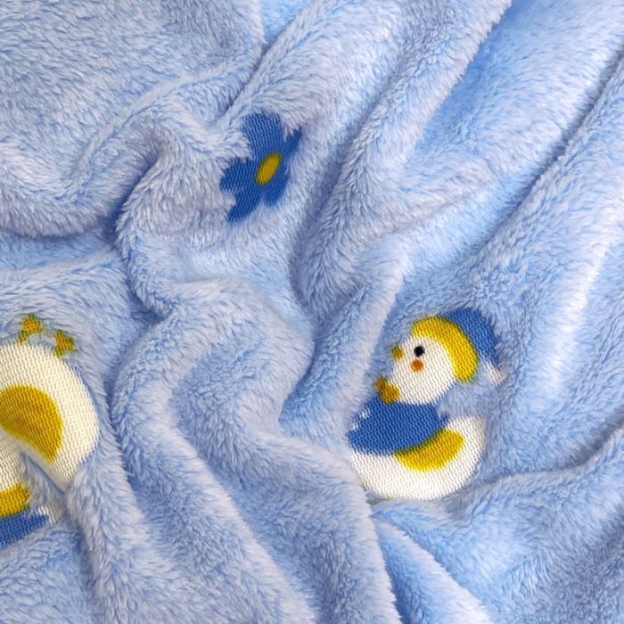 91家纺网 家纺一手货源 找家纺 锦威郎 2023新款云朵绒保暖牛奶绒毛毯绒单被套加绒加厚法莱绒四件套 鸭子蓝