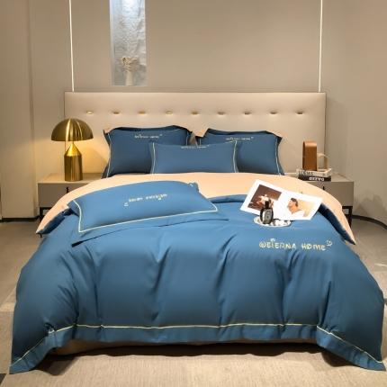 91家纺网 家纺一手货源 找家纺 利欧 2025新款磨毛暖绒刺绣四件套-维尔纳 维尔纳-蓝棕