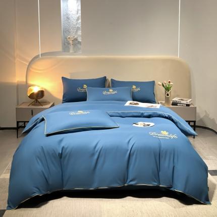 91家纺网 家纺一手货源 找家纺 利欧 2025新款磨毛暖绒刺绣四件套-花梦 花梦-宾利蓝