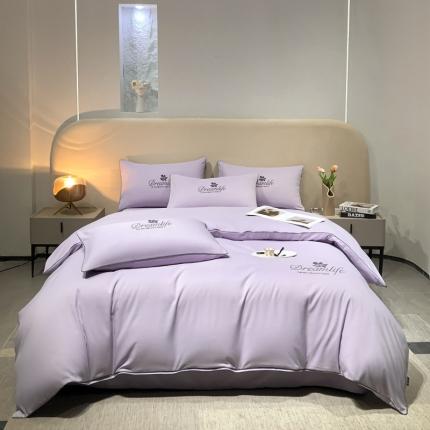 91家纺网 家纺一手货源 找家纺 利欧 2025新款磨毛暖绒刺绣四件套-花梦 花梦-淡紫