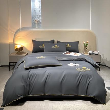 91家纺网 家纺一手货源 找家纺 利欧 2025新款磨毛暖绒刺绣四件套-花梦 花梦-深灰