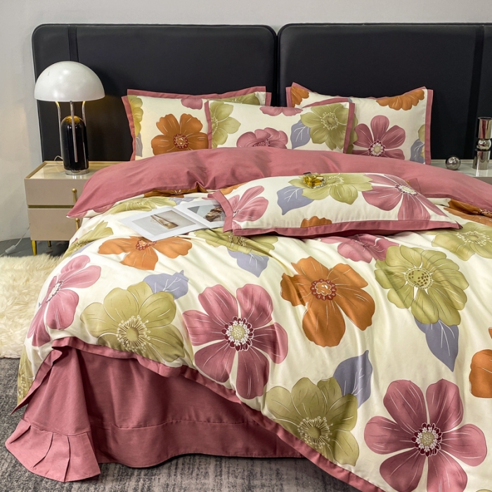 91家纺网 家纺一手货源 找家纺 仟网汇 2023新款纯棉磨毛加厚喷气印花拼角四件套 半月时光