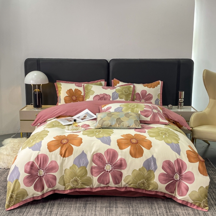 91家纺网 家纺一手货源 找家纺 仟网汇 2023新款纯棉磨毛加厚喷气印花拼角四件套 半月时光