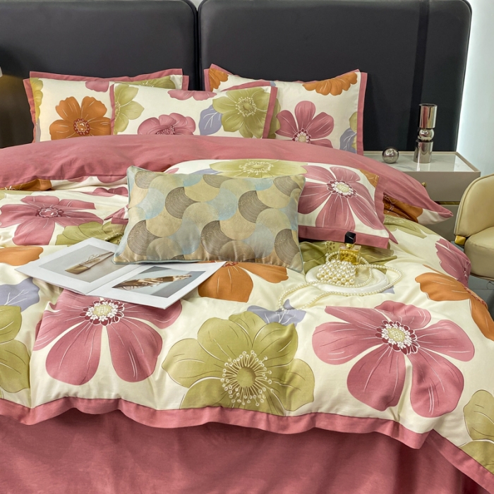 91家纺网 家纺一手货源 找家纺 仟网汇 2023新款纯棉磨毛加厚喷气印花拼角四件套 半月时光