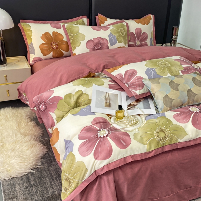 91家纺网 家纺一手货源 找家纺 仟网汇 2023新款纯棉磨毛加厚喷气印花拼角四件套 半月时光