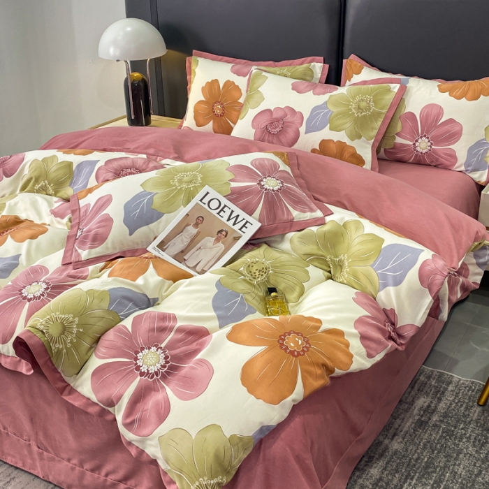 91家纺网 家纺一手货源 找家纺 仟网汇 2023新款纯棉磨毛加厚喷气印花拼角四件套 半月时光