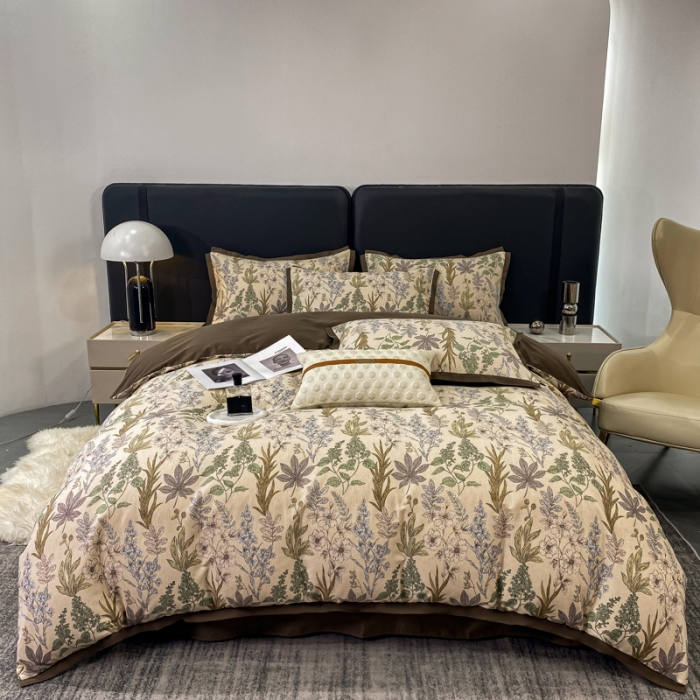 91家纺网 家纺一手货源 找家纺 仟网汇 2023新款纯棉磨毛加厚喷气印花拼角四件套 晨晓