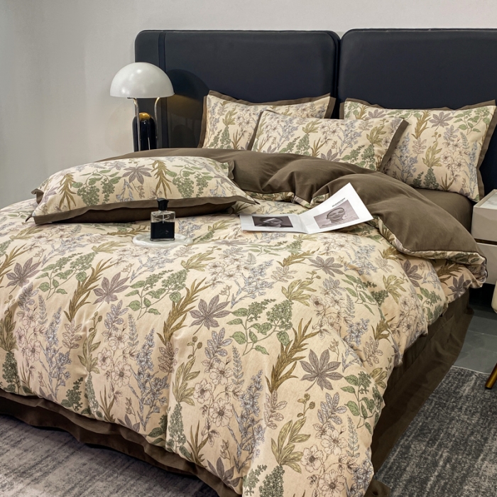 91家纺网 家纺一手货源 找家纺 仟网汇 2023新款纯棉磨毛加厚喷气印花拼角四件套 晨晓