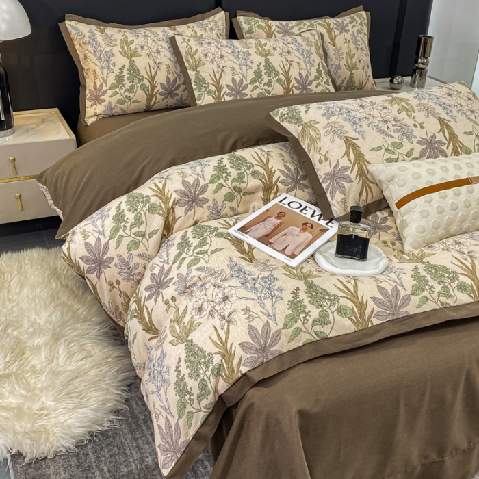 91家纺网 家纺一手货源 找家纺 仟网汇 2023新款纯棉磨毛加厚喷气印花拼角四件套 晨晓