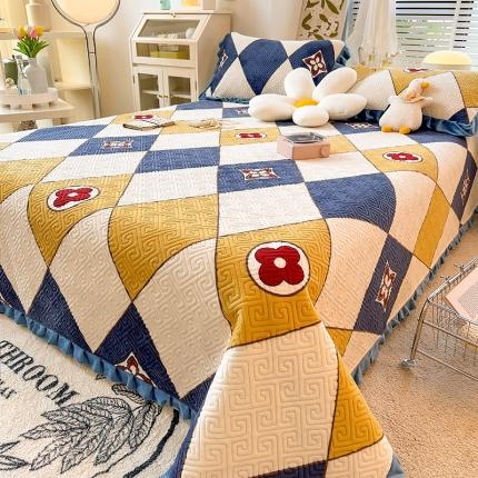 91家纺网 家纺一手货源 找家纺 慕木  2025新款A类小清新加厚多功能牛奶绒夹棉床盖 菱花