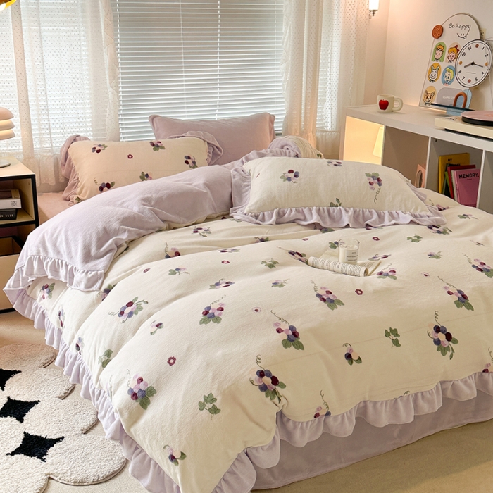 91家纺网 家纺一手货源 找家纺 （总）昔可 2023新款韩系ins花边款牛奶绒四件套