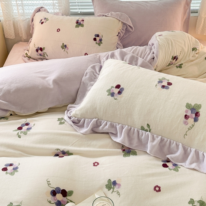 91家纺网 家纺一手货源 找家纺 （总）昔可 2023新款韩系ins花边款牛奶绒四件套