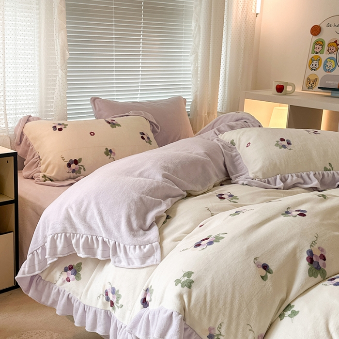 91家纺网 家纺一手货源 找家纺 （总）昔可 2023新款韩系ins花边款牛奶绒四件套