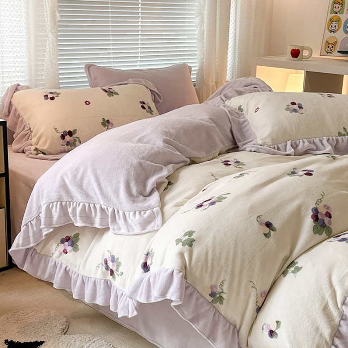 91家纺网 家纺一手货源 找家纺 （总）昔可 2023新款韩系ins花边款牛奶绒四件套