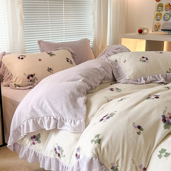 91家纺网 家纺一手货源 找家纺 （总）昔可 2023新款韩系ins花边款牛奶绒四件套