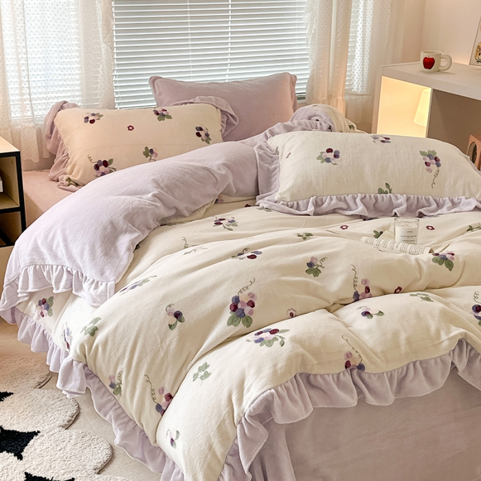 91家纺网 家纺一手货源 找家纺 （总）昔可 2023新款韩系ins花边款牛奶绒四件套