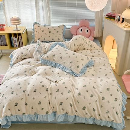 昔可 2023新款韩系ins花边款牛奶绒四件套 西西里碎花